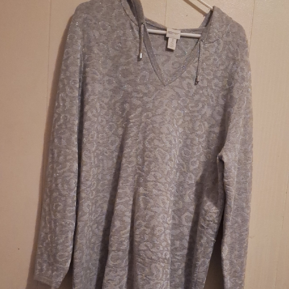 Gray Leopard Print Hoodie Sweater
